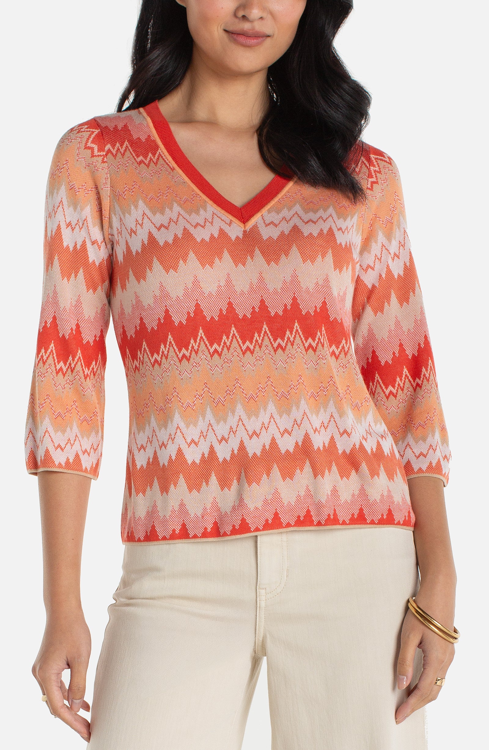 3/4 Sleeve V Neck Sweater
