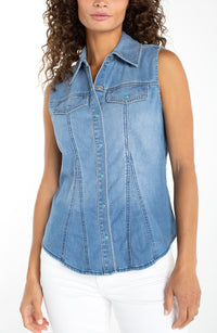 Denim Sleeveless Slim Shirt