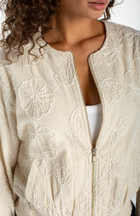 Smocked Collarless Summer Jacket