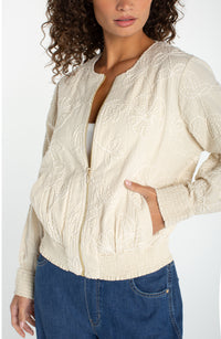 Smocked Collarless Summer Jacket
