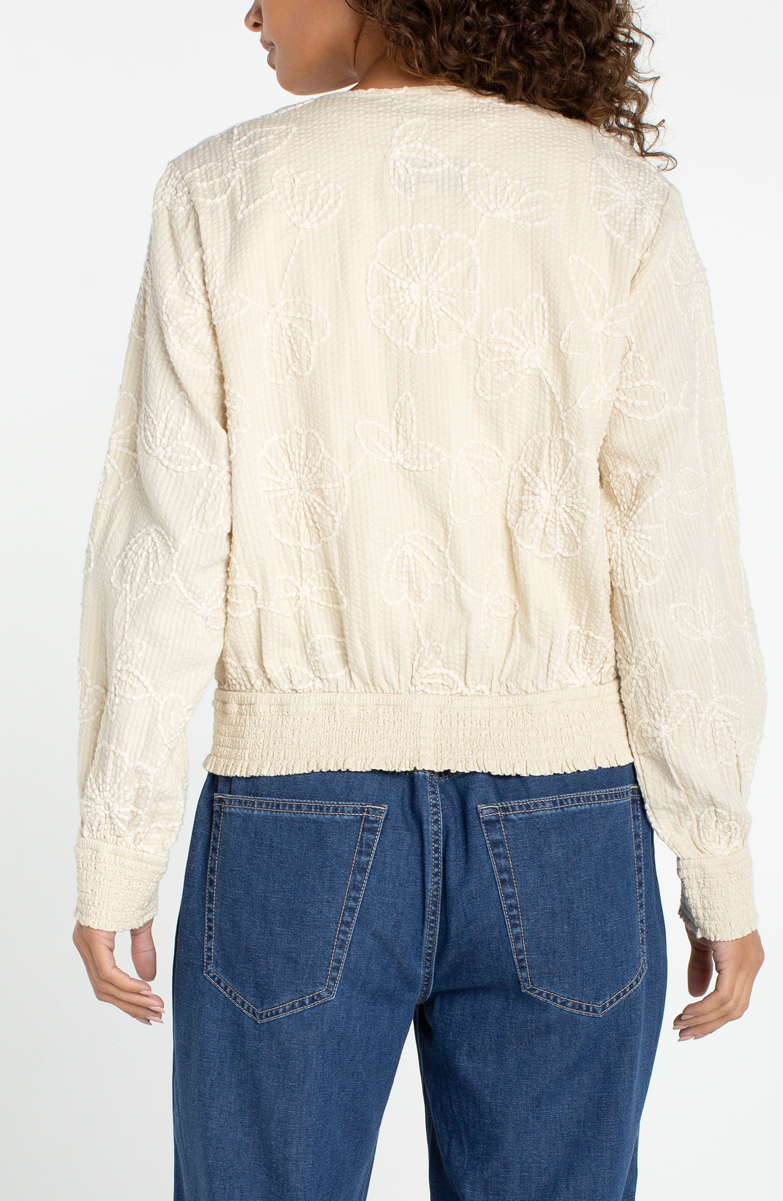 Smocked Collarless Summer Jacket