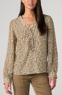 Long Sleeve Lace up Front Woven Blouse