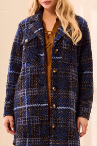 Knit Plaid Notch Collar Jacket