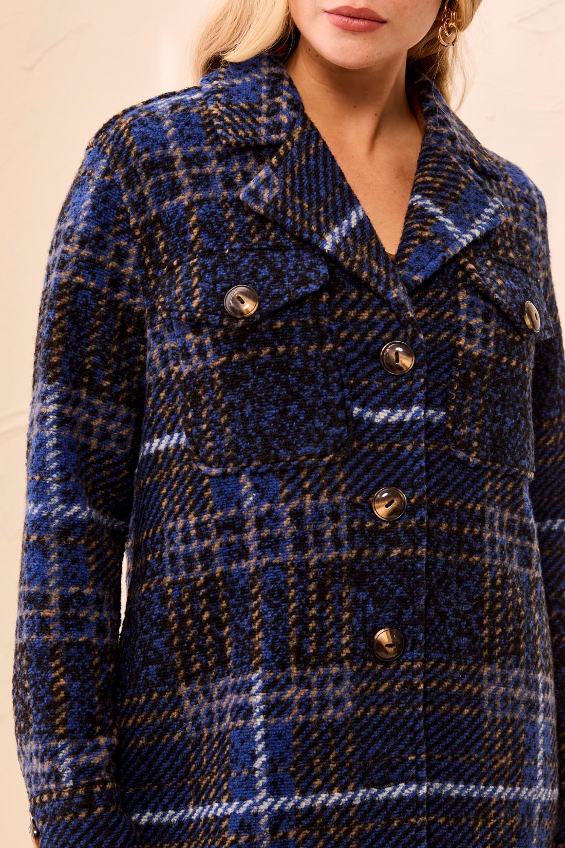 Knit Plaid Notch Collar Jacket