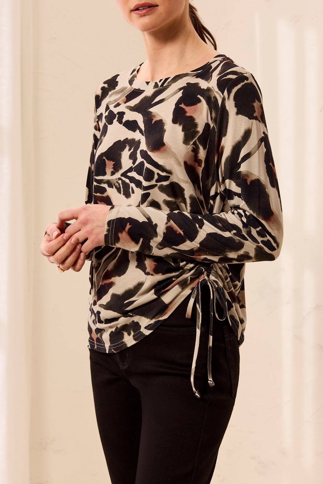 Side Ruched Crew Neck