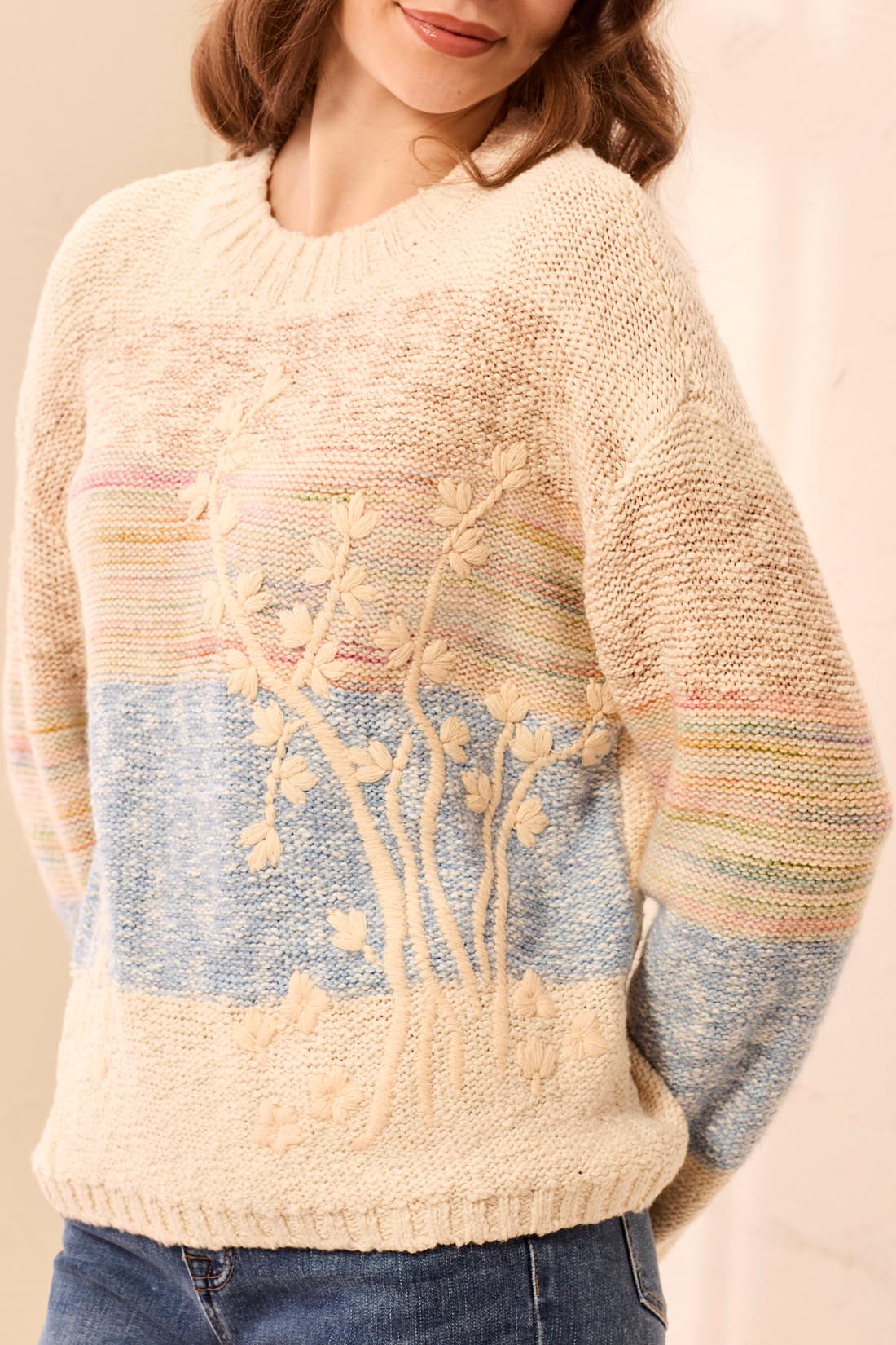 Embroidered Crew Neck Sweater
