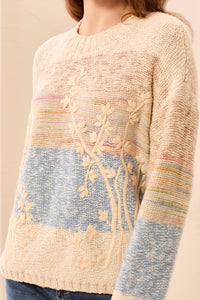 Embroidered Crew Neck Sweater