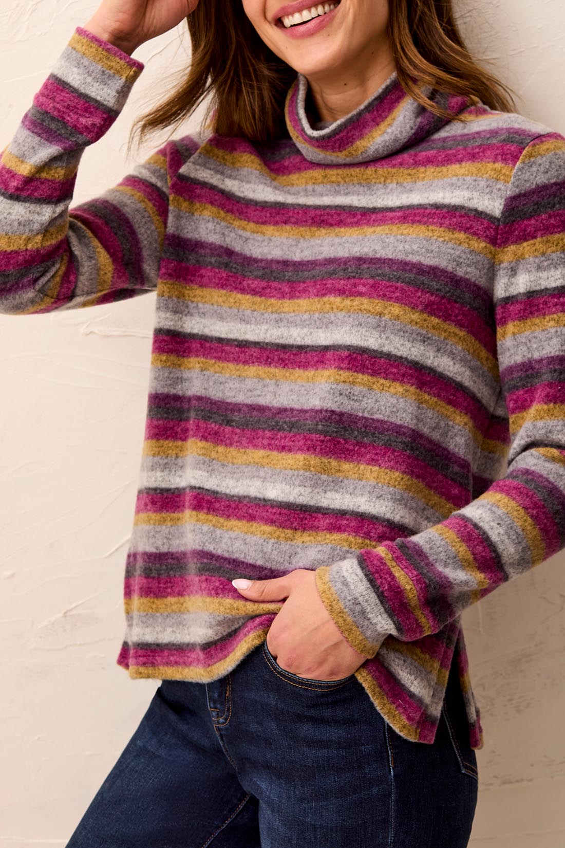 Striped Funnel Neck
