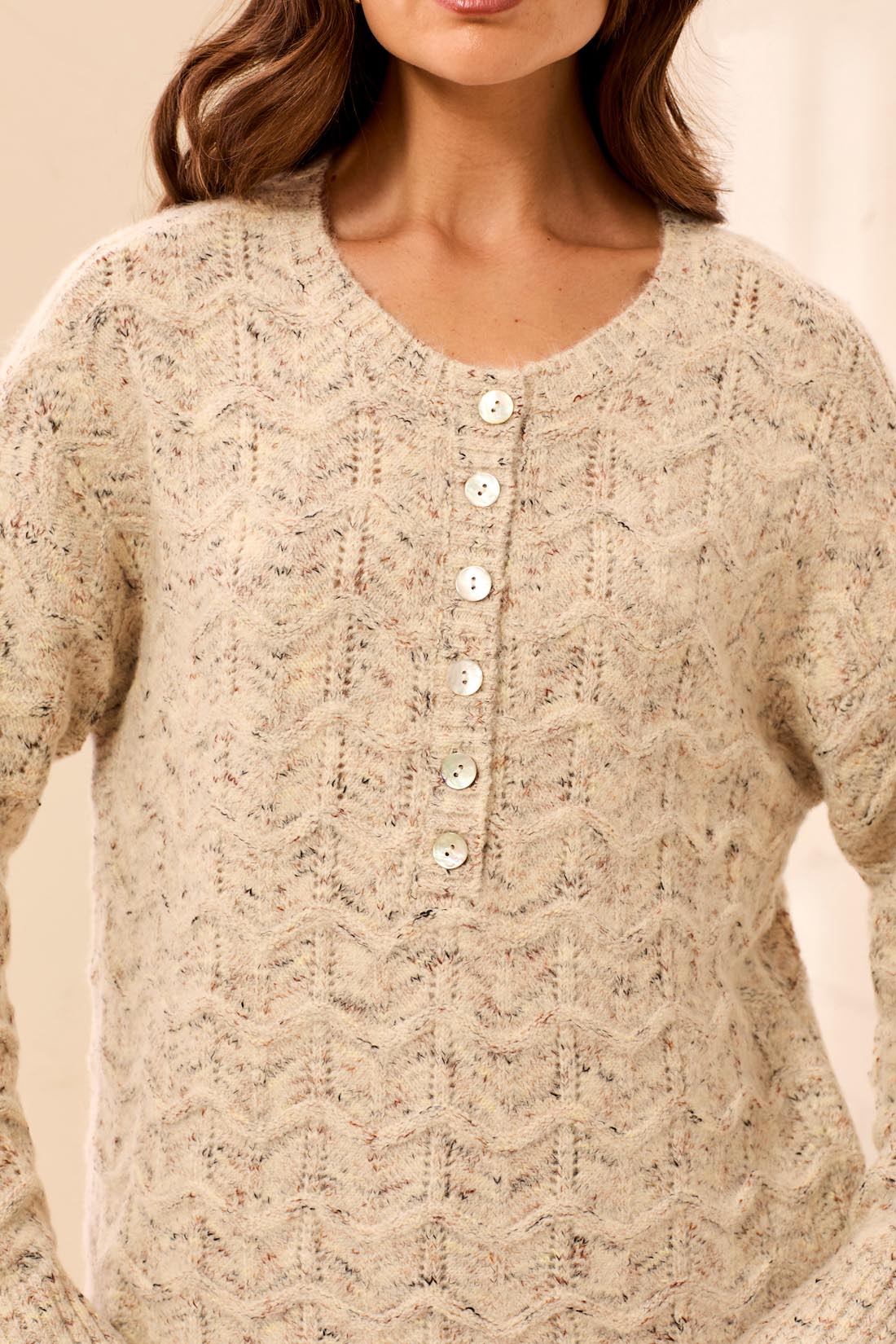 Henley Sweater with Scalloped Hem