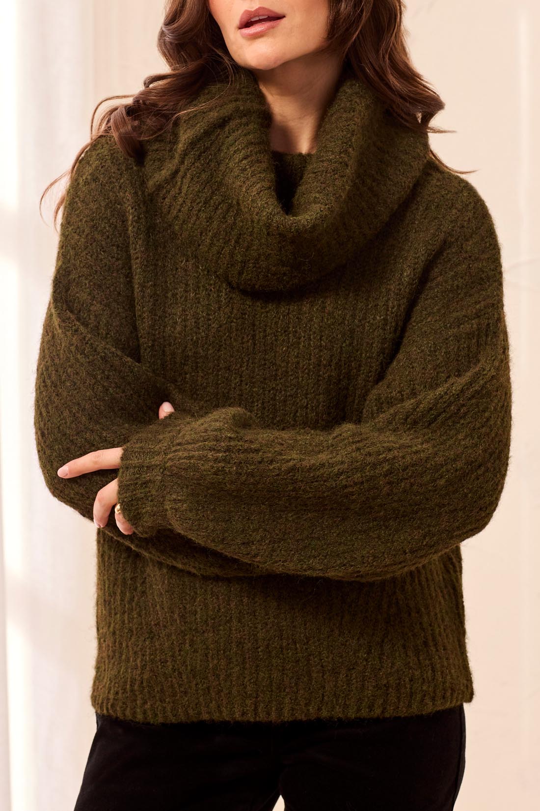 Funnel Neck Sweater in Moss
