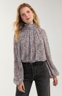 Shirred Mock Neck Top