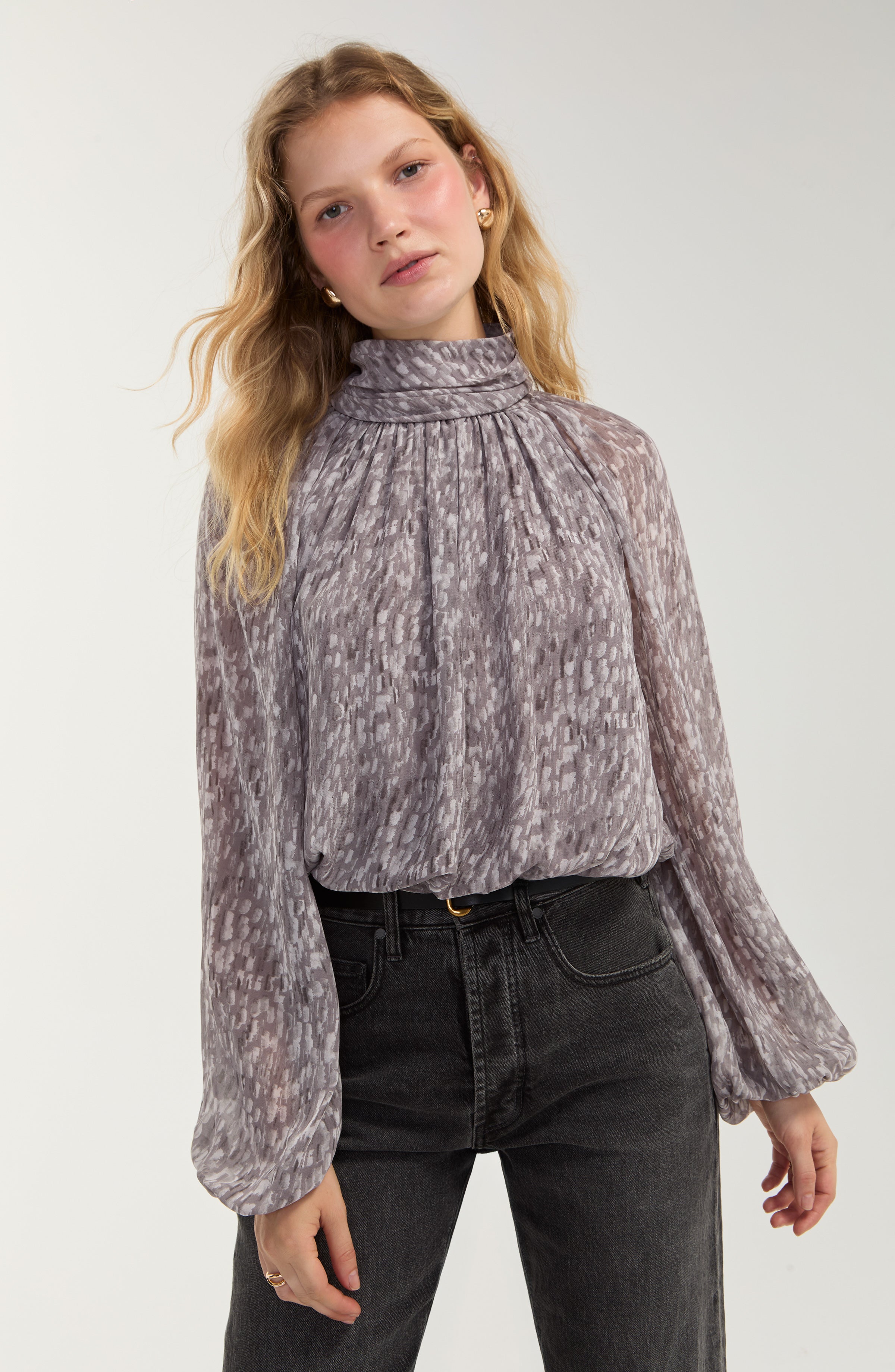 Shirred Mock Neck Top