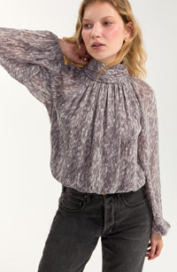 Shirred Mock Neck Top