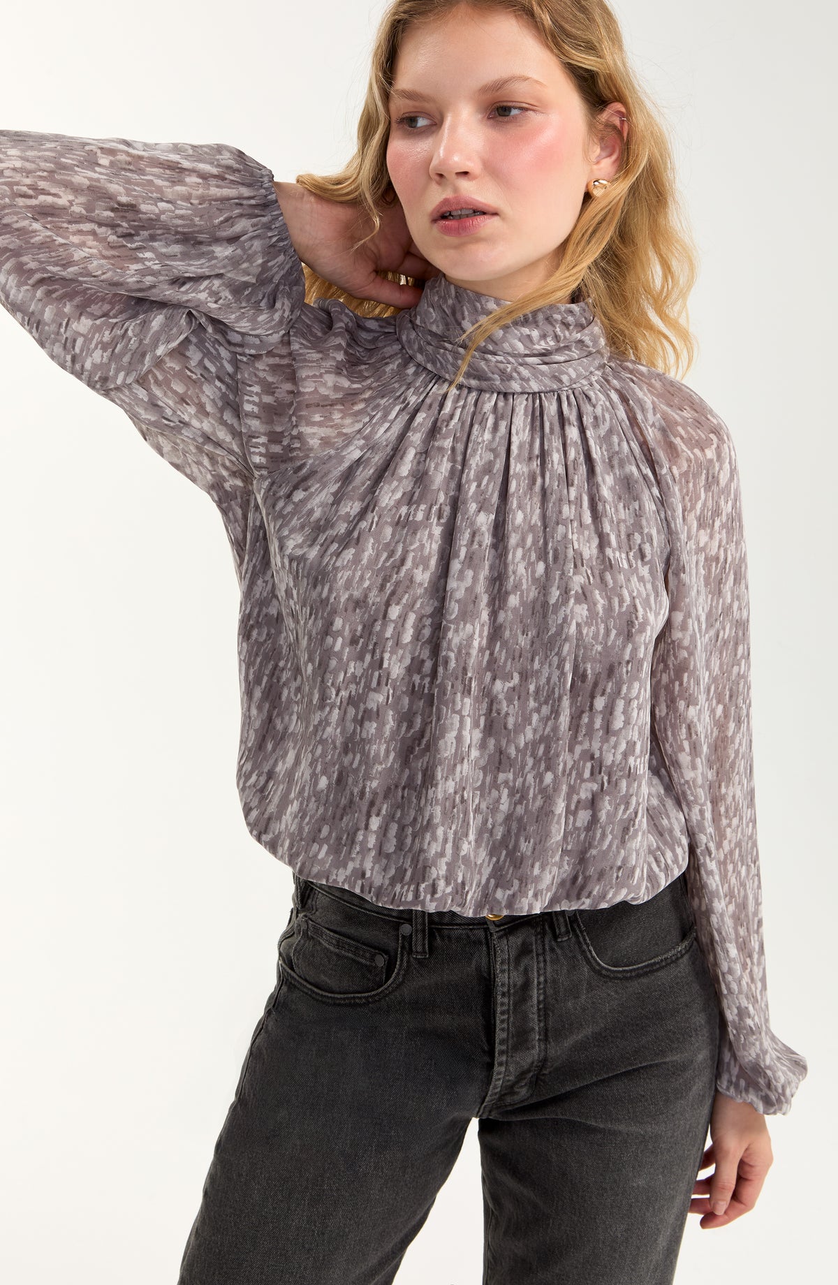 Shirred Mock Neck Top