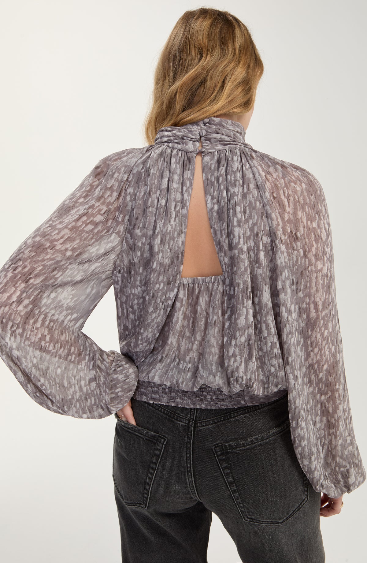 Shirred Mock Neck Top