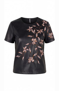 Crew Neck Faux Leather Tee