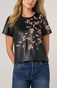 Crew Neck Faux Leather Tee