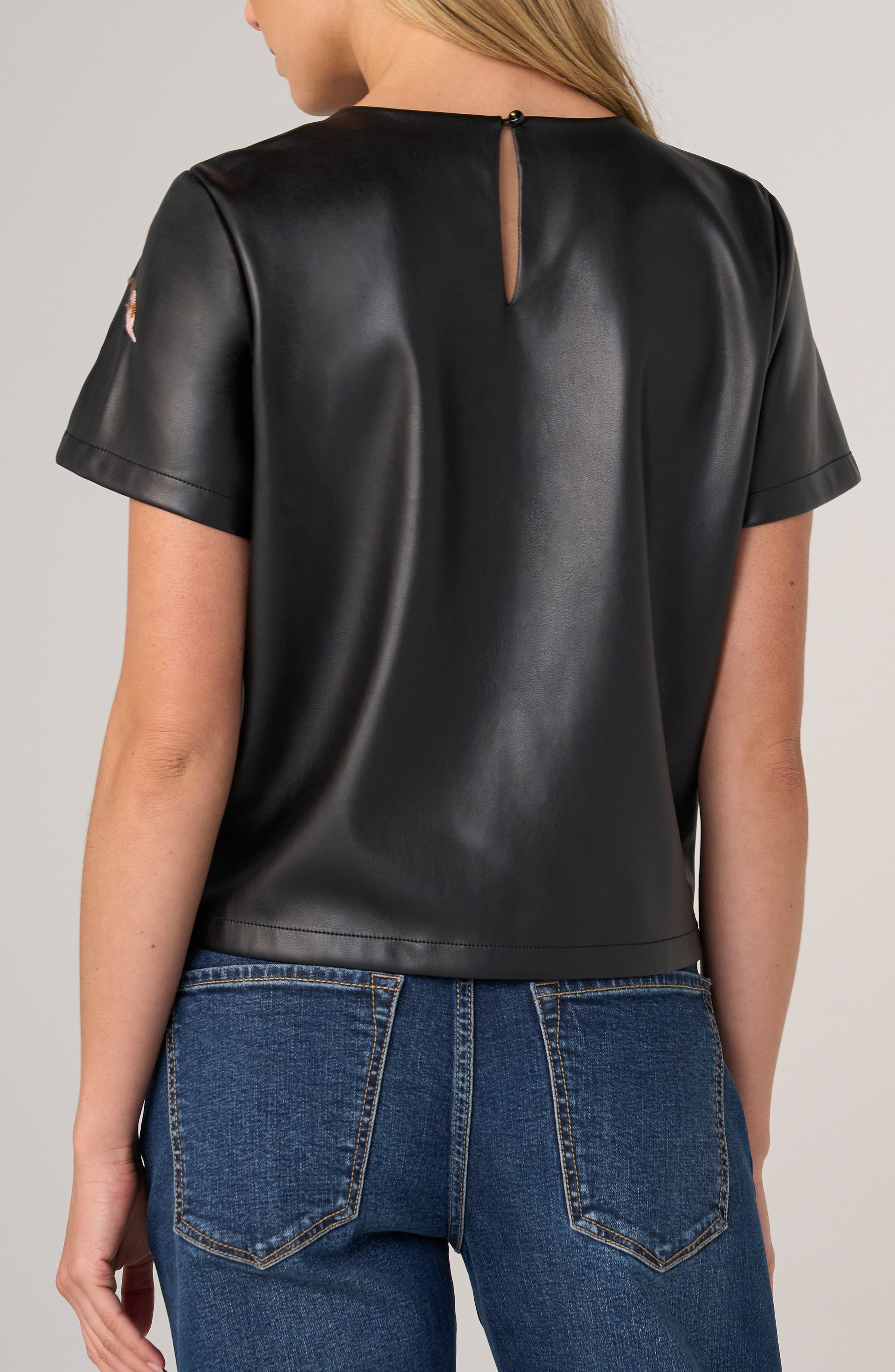Crew Neck Faux Leather Tee