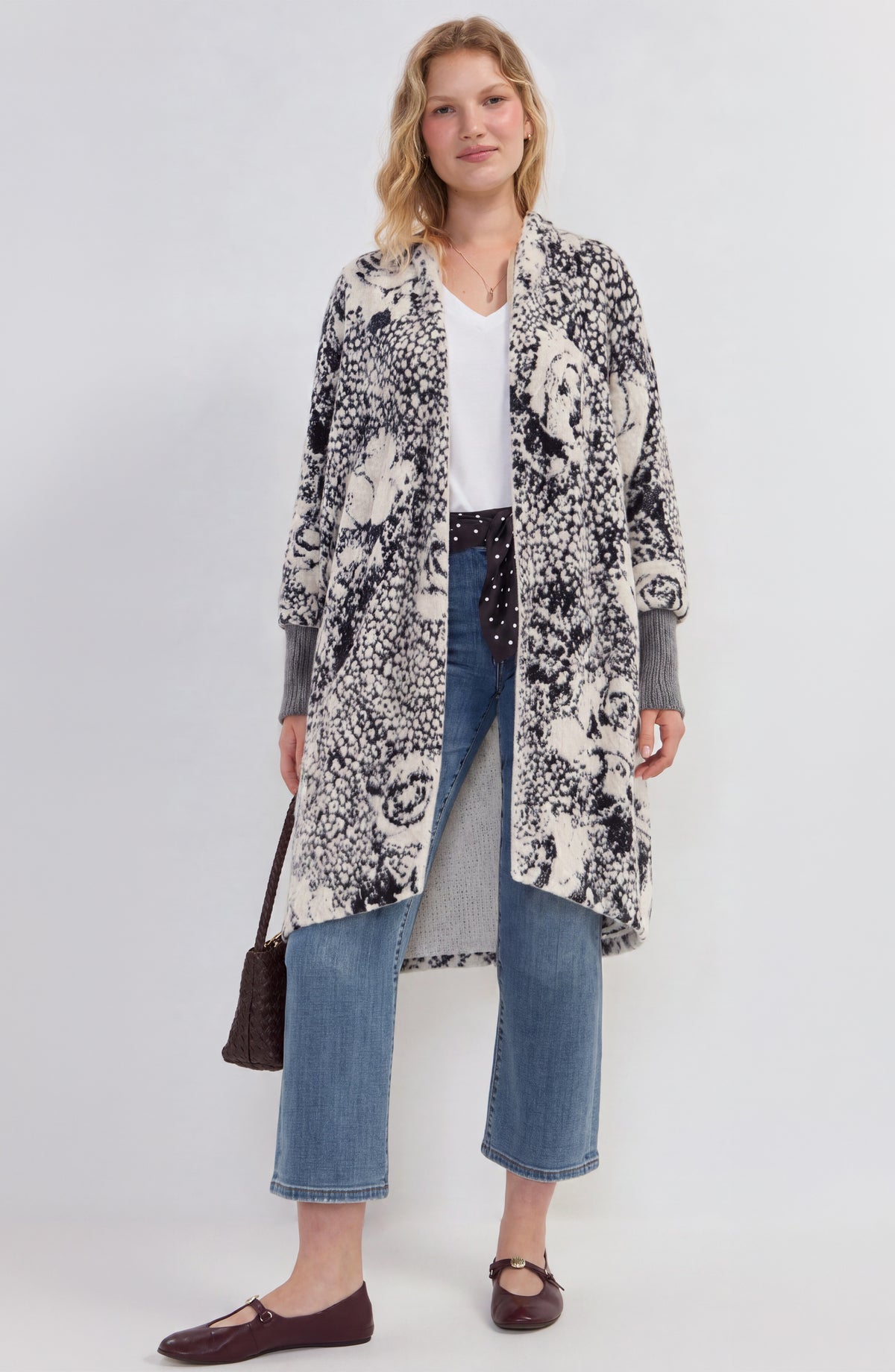 Soft B&W Open Front Cardigan