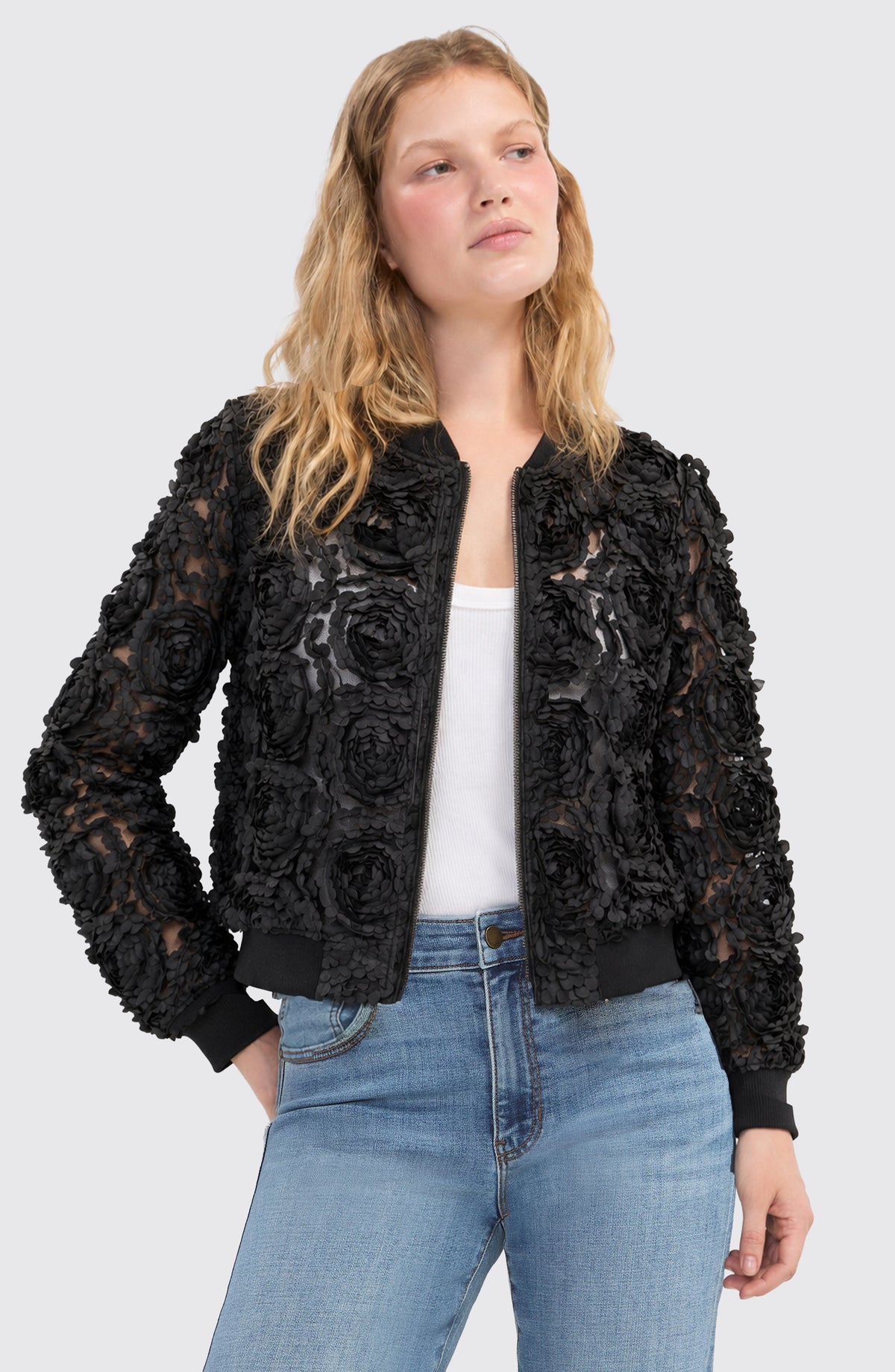 Floral Woven Bomber Jacket