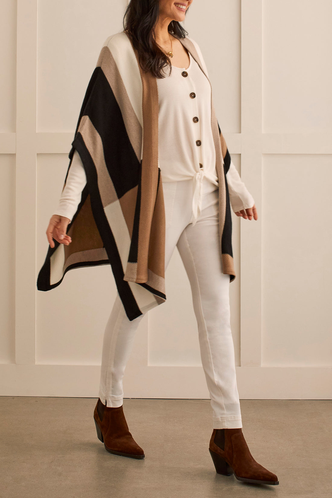 Color Block Sweater Poncho