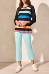 Multi Stripe Raglan Crew Neck
