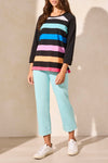 Multi Stripe Raglan Crew Neck