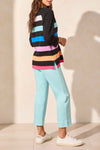 Multi Stripe Raglan Crew Neck