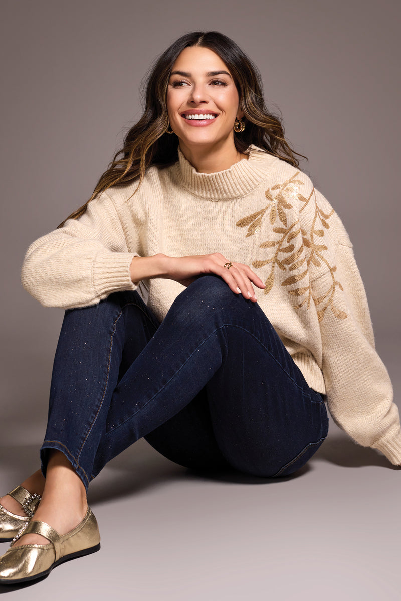 Mock Neck Sweater with Sequins