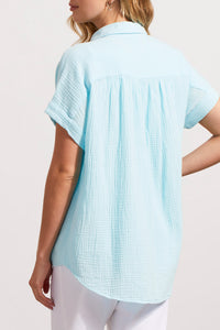 Crinkled Gauze Button-Down Shirt