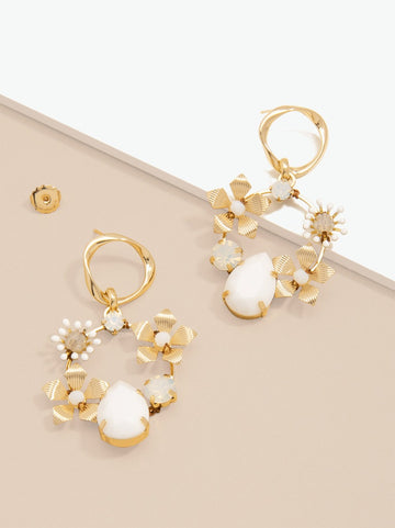Handmade Drop Earring with Crystals and Flowers