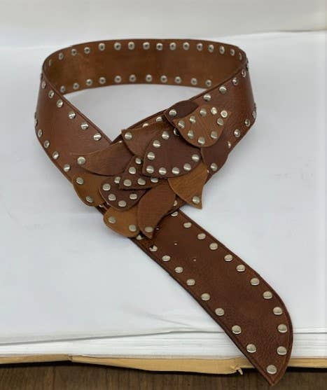 Brown Leather Belt with Metal Accents