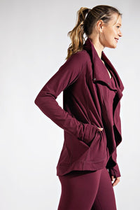 Asymmetric Jacket with Side Pockets and Cowl Neck Detail