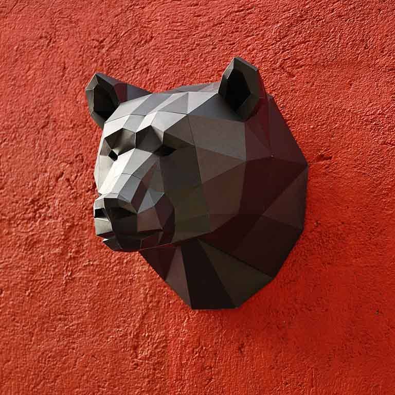 3D PaperCraft Bear Head Wall Art Origami Decor