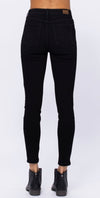 Jet Black Button Fly Hi Rise Skinny