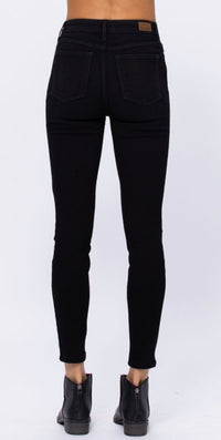 Jet Black Button Fly Hi Rise Skinny