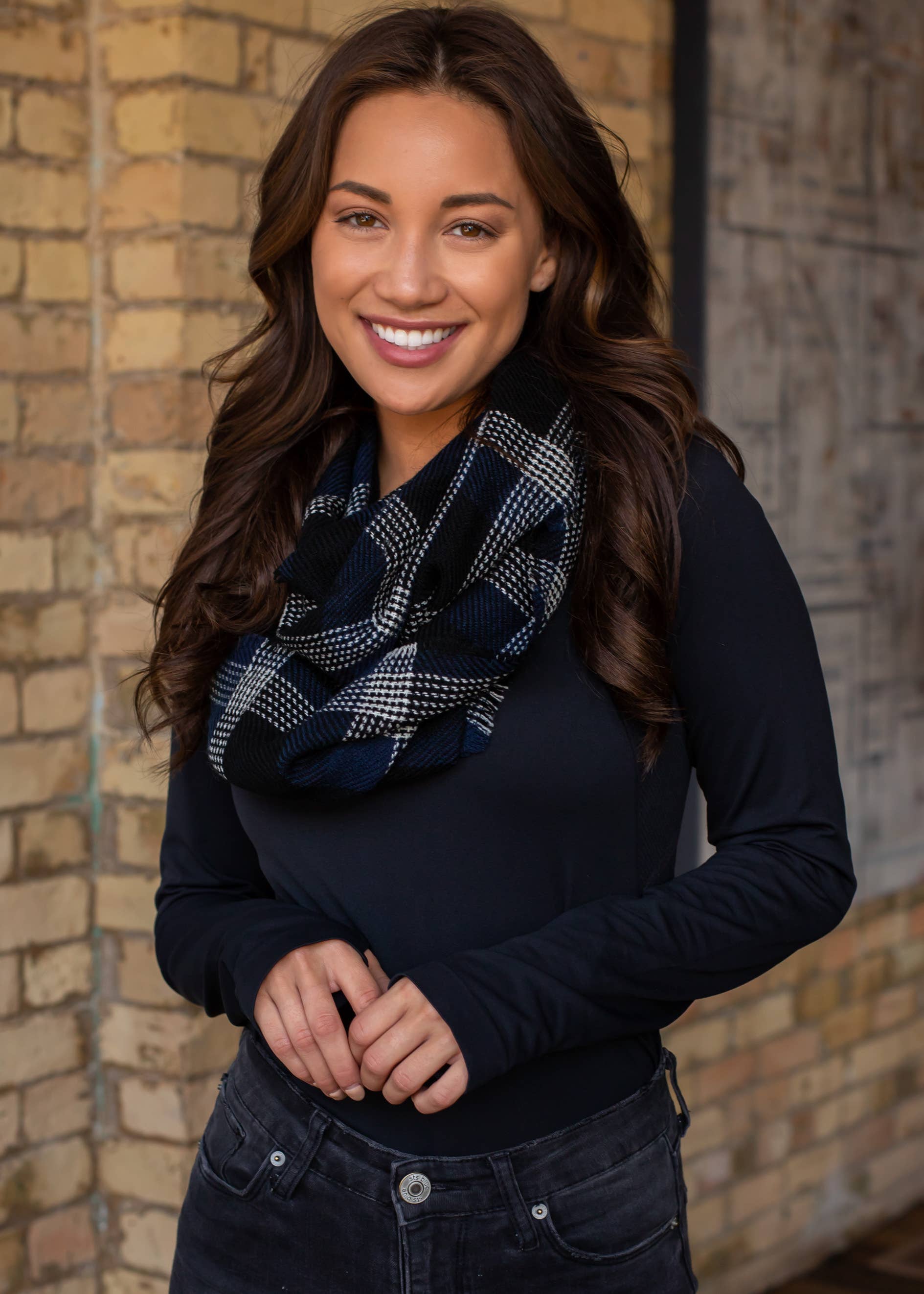 Black and Navy Plaid Infinity Scarf
