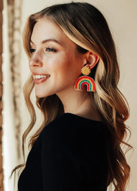 Rainbow Beaded Statement Earrings