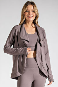 Asymmetric Jacket with Side Pockets and Cowl Neck Detail