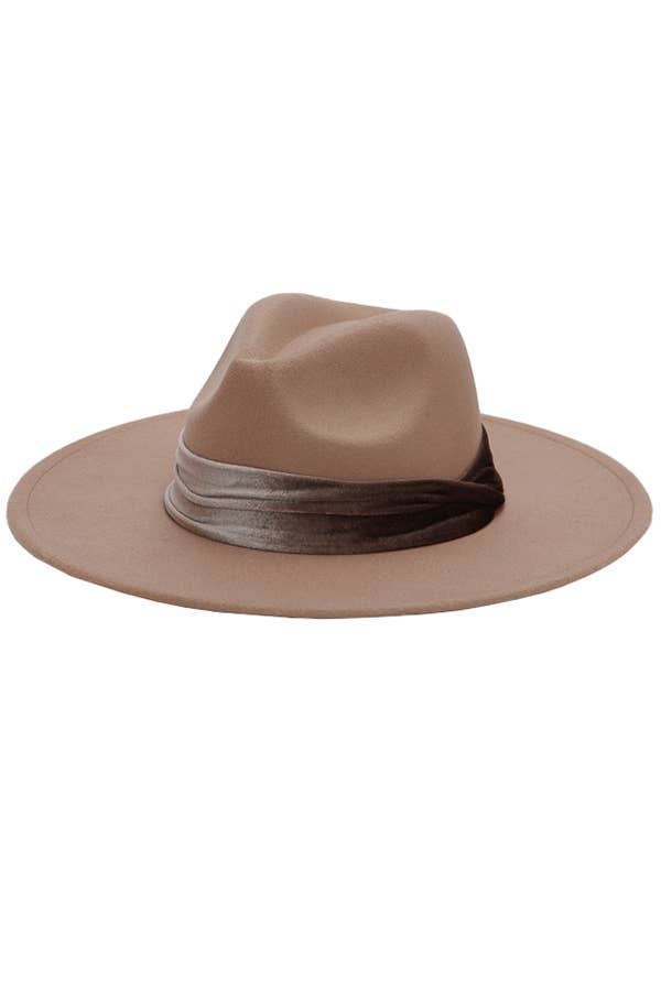 Velvet Glossy Monochromatic Band Wide Brim Felt Rancher Hat