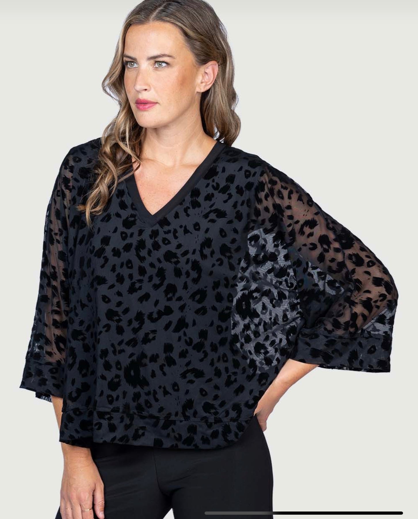 Leopard Burnout V-Neck Top