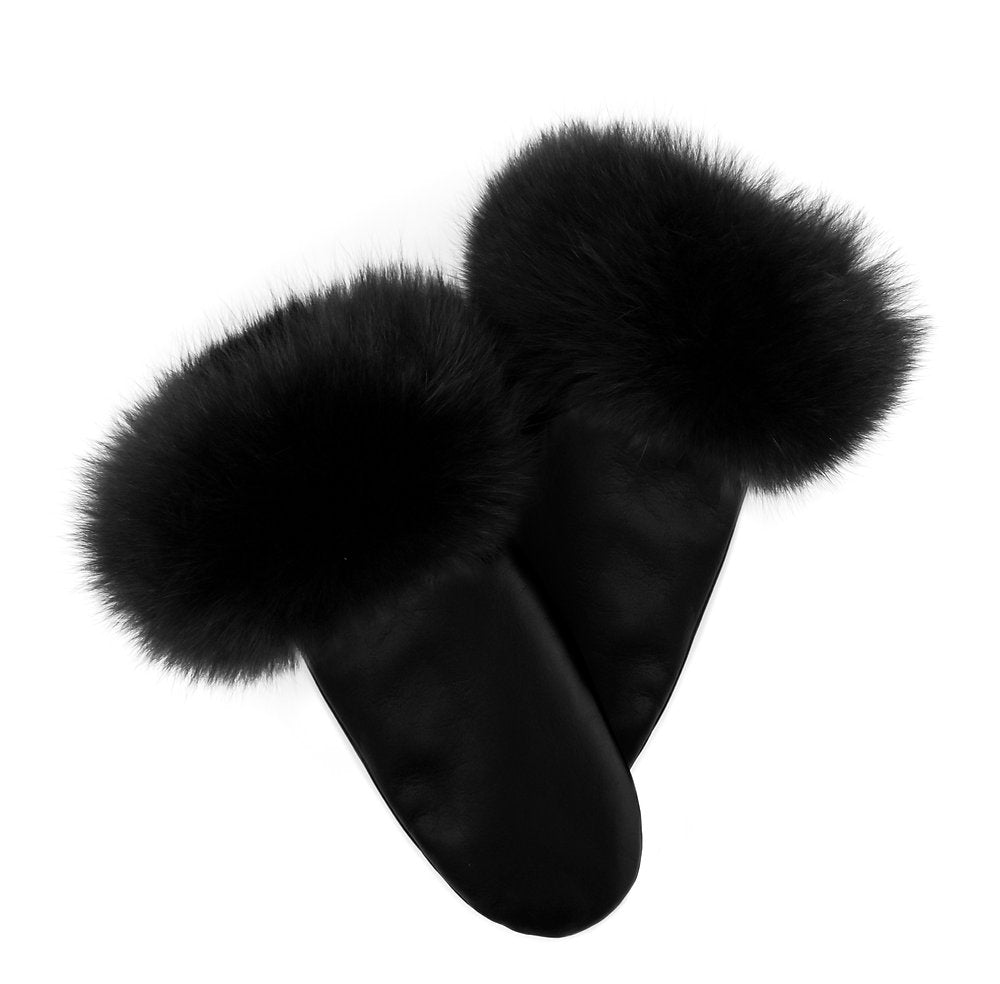 Leather Mittens with Fox Fur Trim