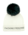 "F*CKING FREEZING" Knit Hat with Fox Pom