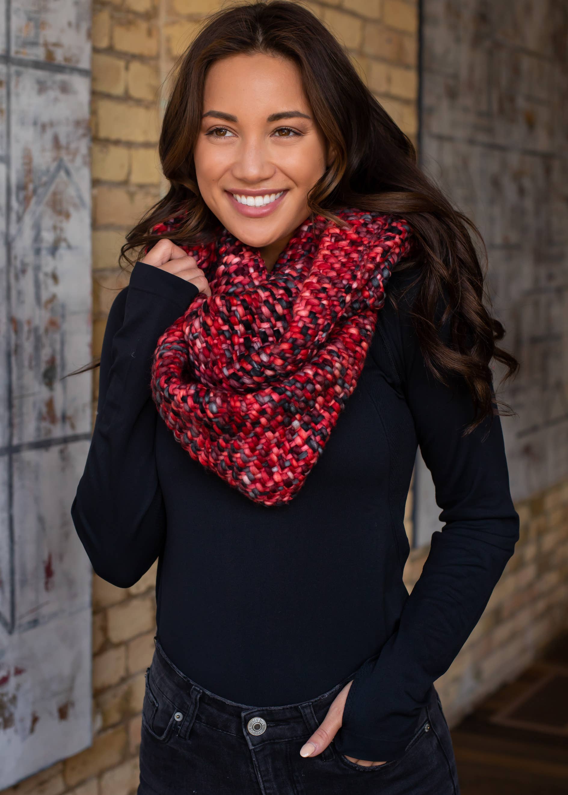 Red/Grey/Black Loom Woven Infinity Scarf