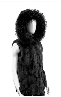 Reversible Nylon/Rabbit Fur Vest with Silver Fox Trim