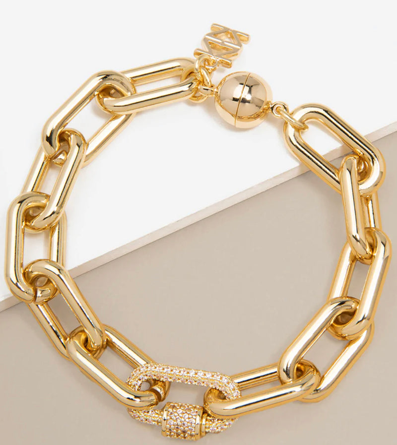 Gold Cable Chain Bracelet with Crystal Charm