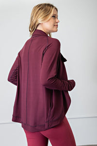 Asymmetric Jacket with Side Pockets and Cowl Neck Detail