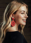 Red Beaded Statement Earrings