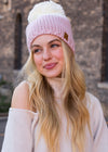 Pink/Ivory Color Block Pom Hat