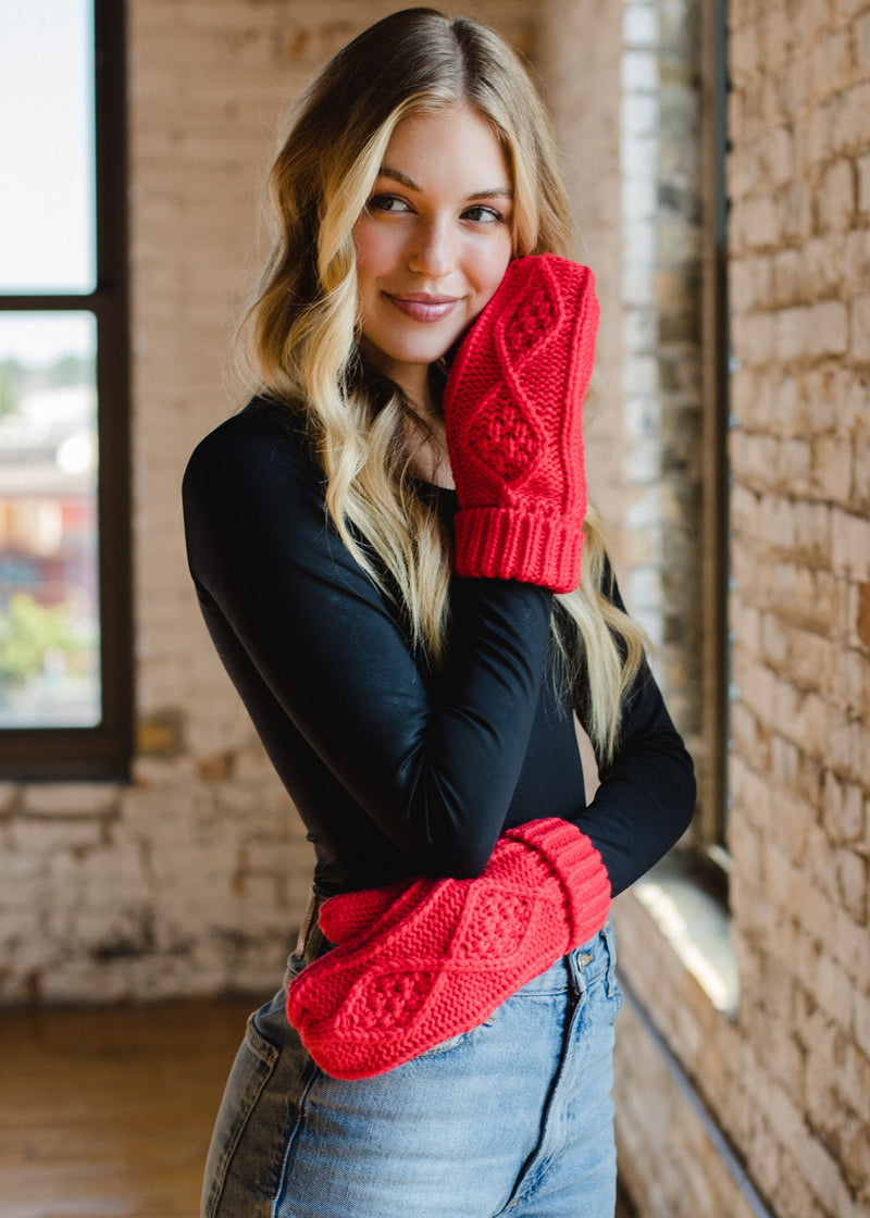 Watermelon Cable Knit Mittens